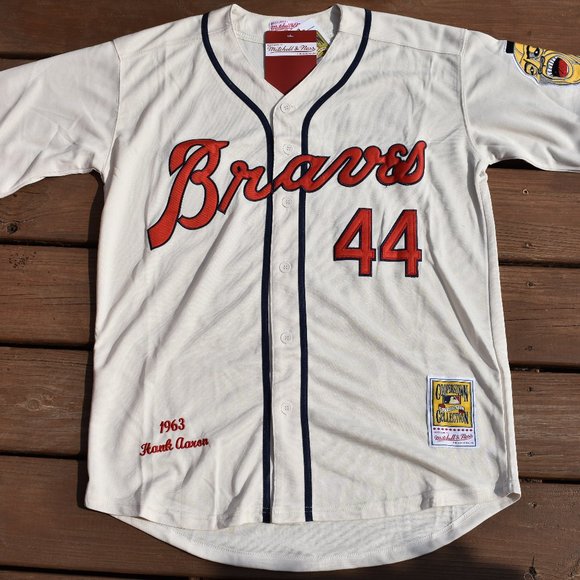 New! Hank Aaron Atlanta Milwaukee Braves Cream Baseball Jersey Adult Men's Large - Picture 2 of 2